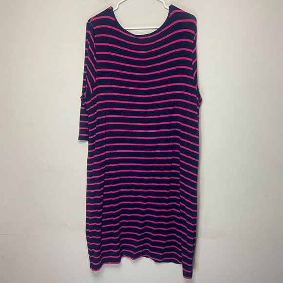 Cynthia Rowley Women 2X Knee Length Dress Navy Blue Pink Stripe VNeck 3/4 Sleeve - Picture 3 of 8
